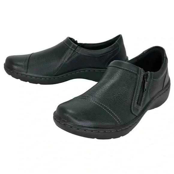 Clarks Womens Loafers 7M Cora Giny Black Pebbled Leather Ultimate Comfort - Picture 8 of 12